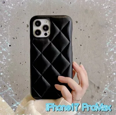iPhone17 ケース ブラック キルト風 フェイクレザー 新品 人気 韓国