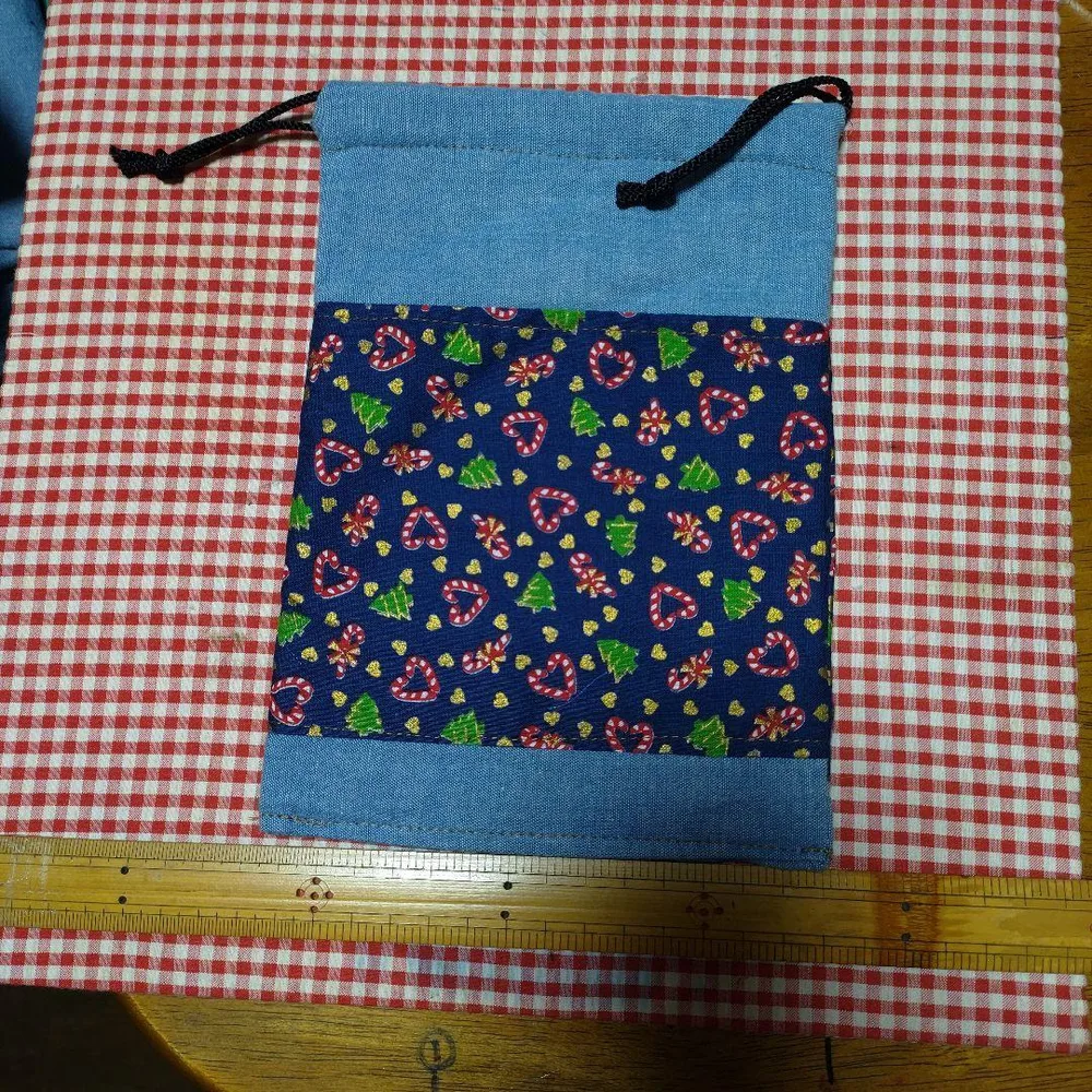 ハンドメイド 巾着袋 クリスマス柄 デニム風