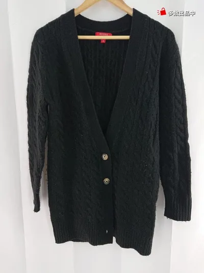 GUESS Vネック ニット カーディガン メンズ ブラック XS