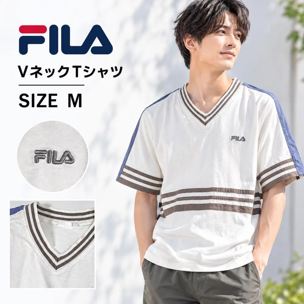 【難あり】フィラFILA Vネック Tシャツ メンズ Mサイズ