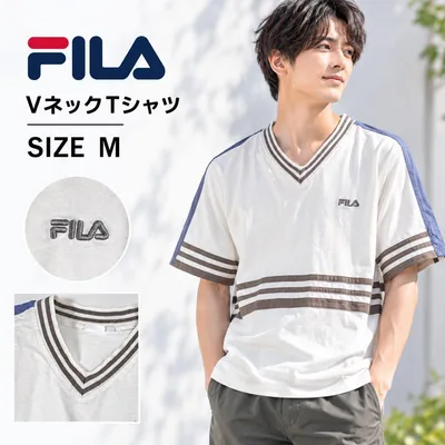 【難あり】フィラFILA Vネック Tシャツ メンズ Mサイズ