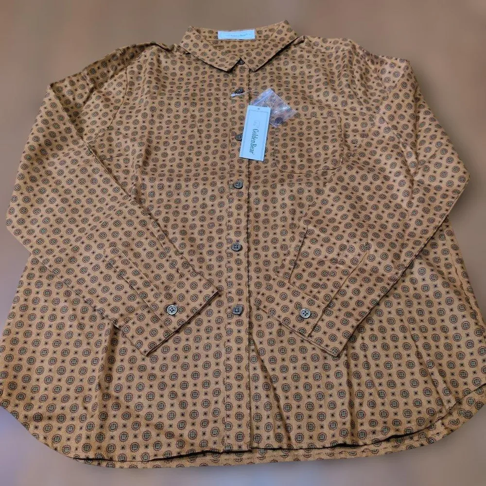 Golden Bear 長袖シャツ 小紋柄 ブラウン M