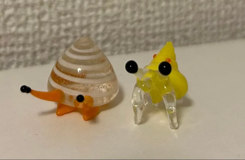 ガラス細工 ヤドカリ 海の生き物 2点セット ミニチュア 置物