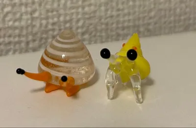 ガラス細工 ヤドカリ 海の生き物 2点セット ミニチュア 置物