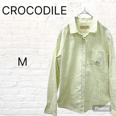 クロコダイル CROCODILE 長袖 シャツ チェック イエロー Mサイズ