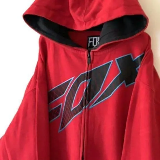 FOXフォックストレードマーク フルジップ スウェット パーカー Lレッド赤古着