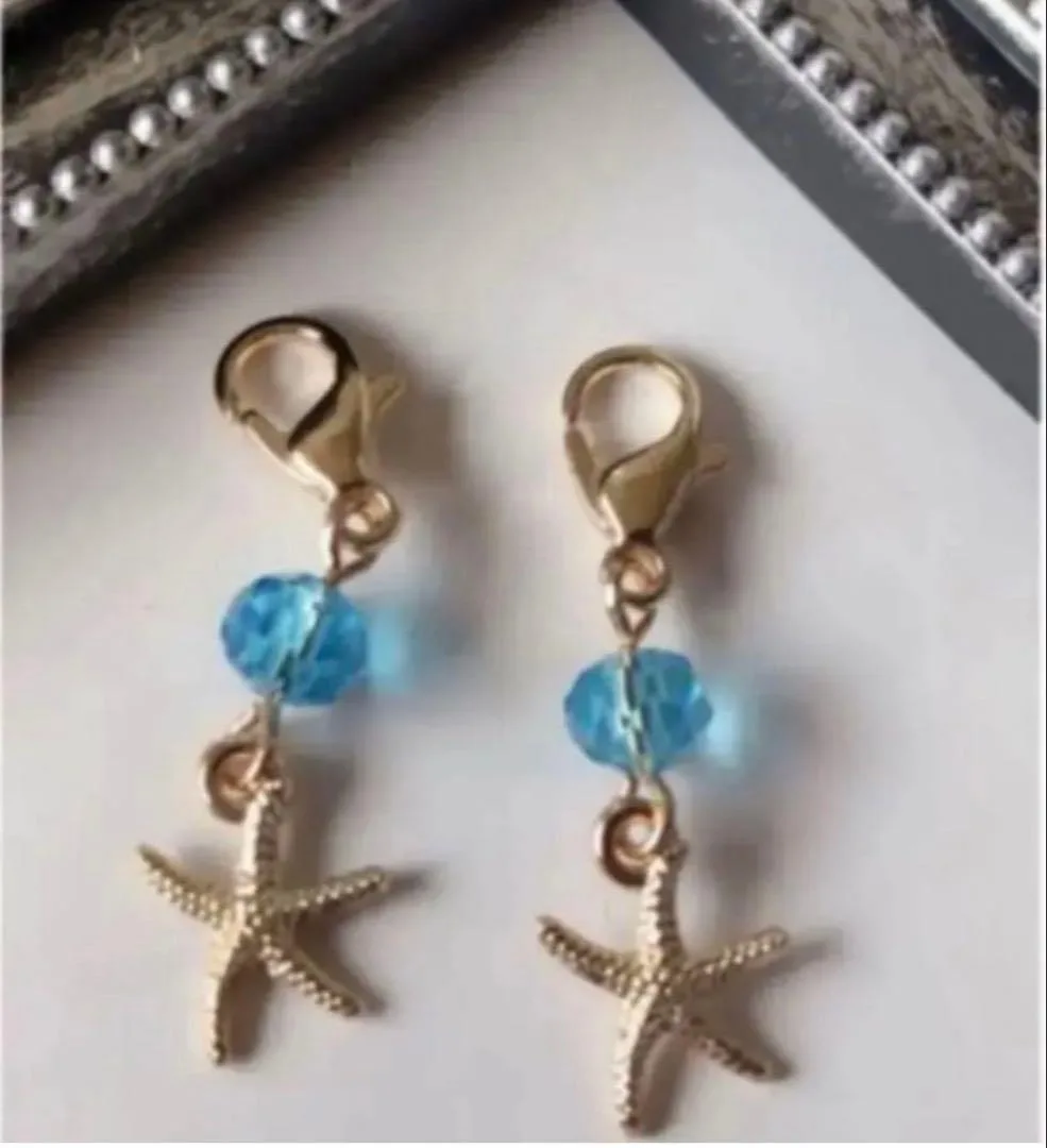 ヒトデとブルービーズのチャーム ハンドメイド めじるしアクセサリ