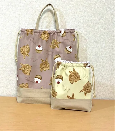 ハンドメイド巾着セット【うさぎ柄】