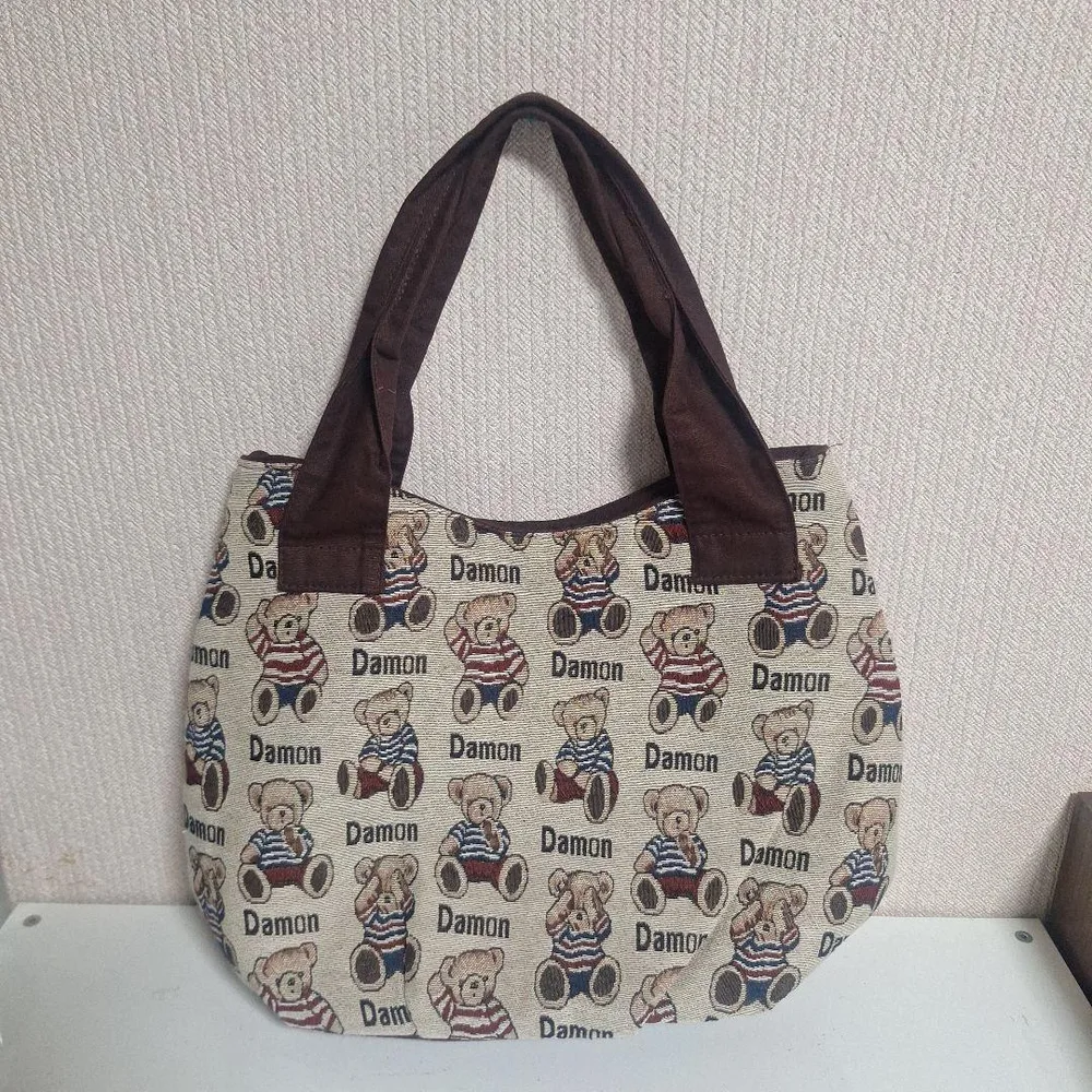ハンドメイド★テディベア柄 大型トートバッグ