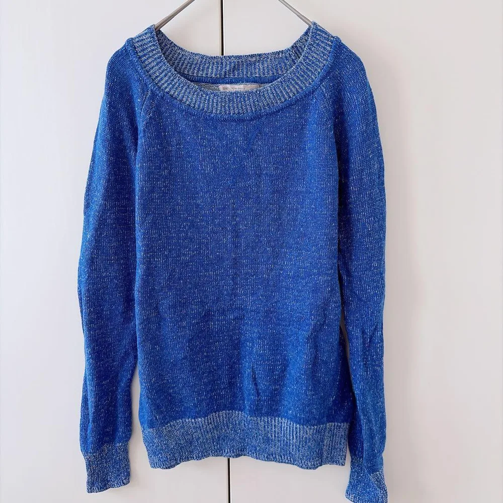 ギャップ GAP ニット クルーネック 長袖 メランジ XS 青 ウール混 古着