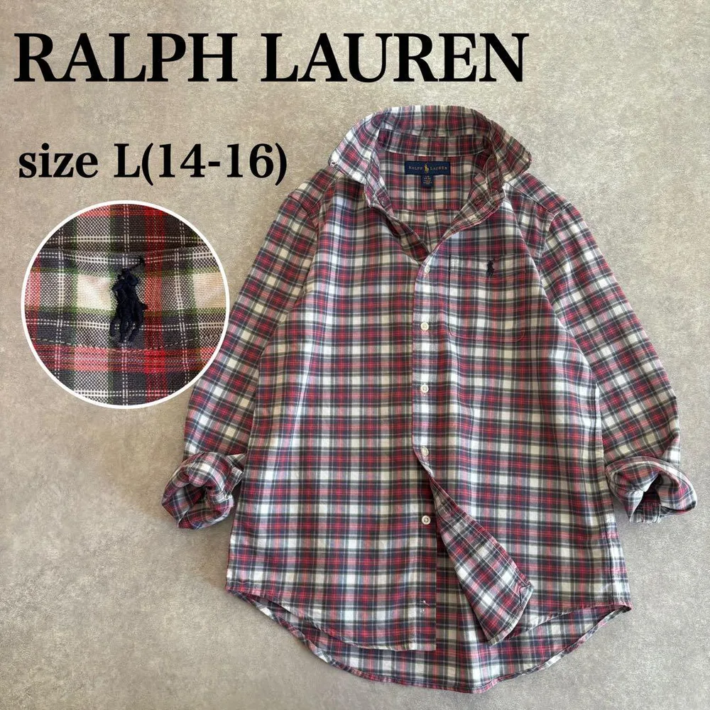 RALPH LAUREN チェック コットン BDシャツ ポニー刺繍 ポケット