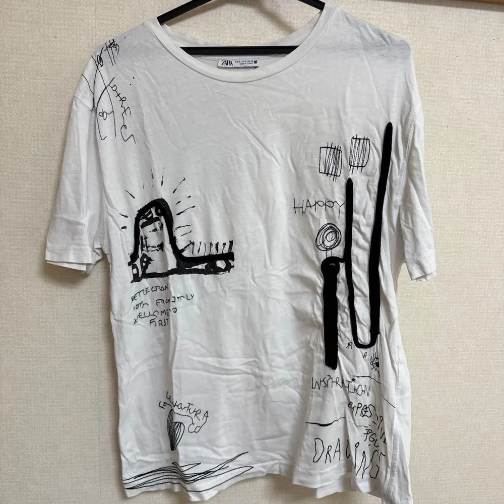 ZARA ザラ アートプリントTシャツ ホワイト Sサイズ 手書き風