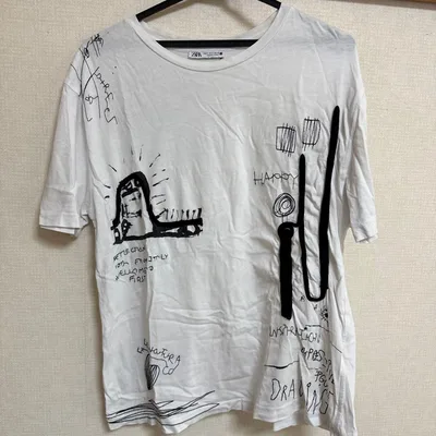 ZARA ザラ アートプリントTシャツ ホワイト Sサイズ 手書き風