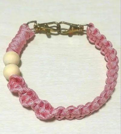 ハンドメイド パラコード スマホハンドストラップ ピンク ウッドビーズ