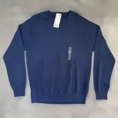 【新品】 UNIQLO コットン Vネック セーター 長袖 ブルー L