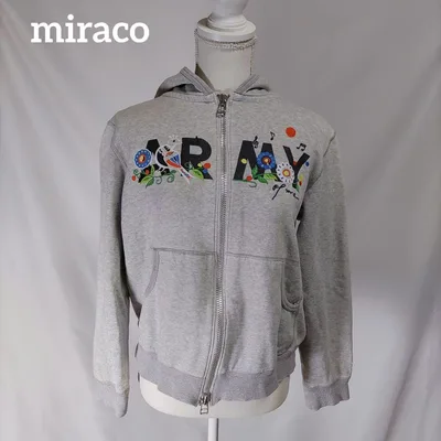 miraco ARMY 刺繍 ダブルジップパーカー M グレー 鳥 花 グレー