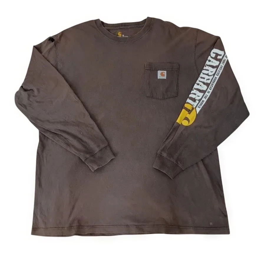 Carhartt カーハート 長袖 Tシャツ ロンT 袖ロゴ XL 茶