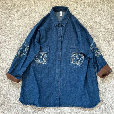 Emago イマゴ デニムシャツ インディゴブルー 花柄 刺繍