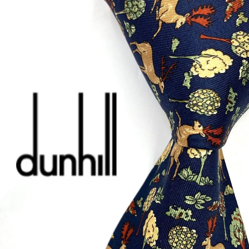 ◆美品◆dunhill ダンヒル ネクタイ 青色 雄鹿柄 カジュアル