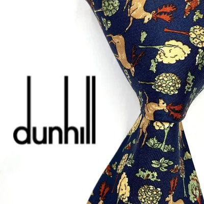◆美品◆dunhill ダンヒル ネクタイ 青色 雄鹿柄 カジュアル