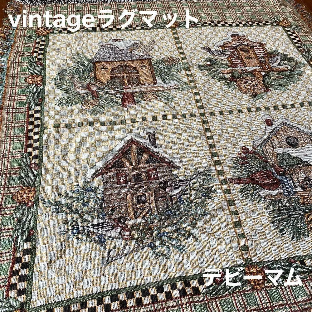 【希少】vintageラグマット アートタペストリー マルチカバー インテリア
