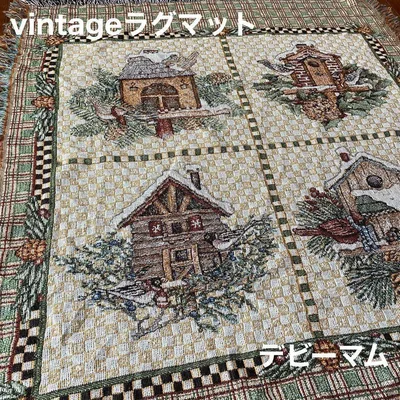 【希少】vintageラグマット アートタペストリー マルチカバー インテリア
