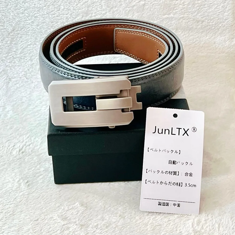 【新品】JunLTX メンズ オートロック ベルト 穴なし 自動バックル 箱付き