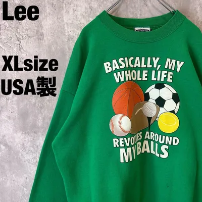 90s USA製 Lee スウェット XL グリーン 両面プリント ボール