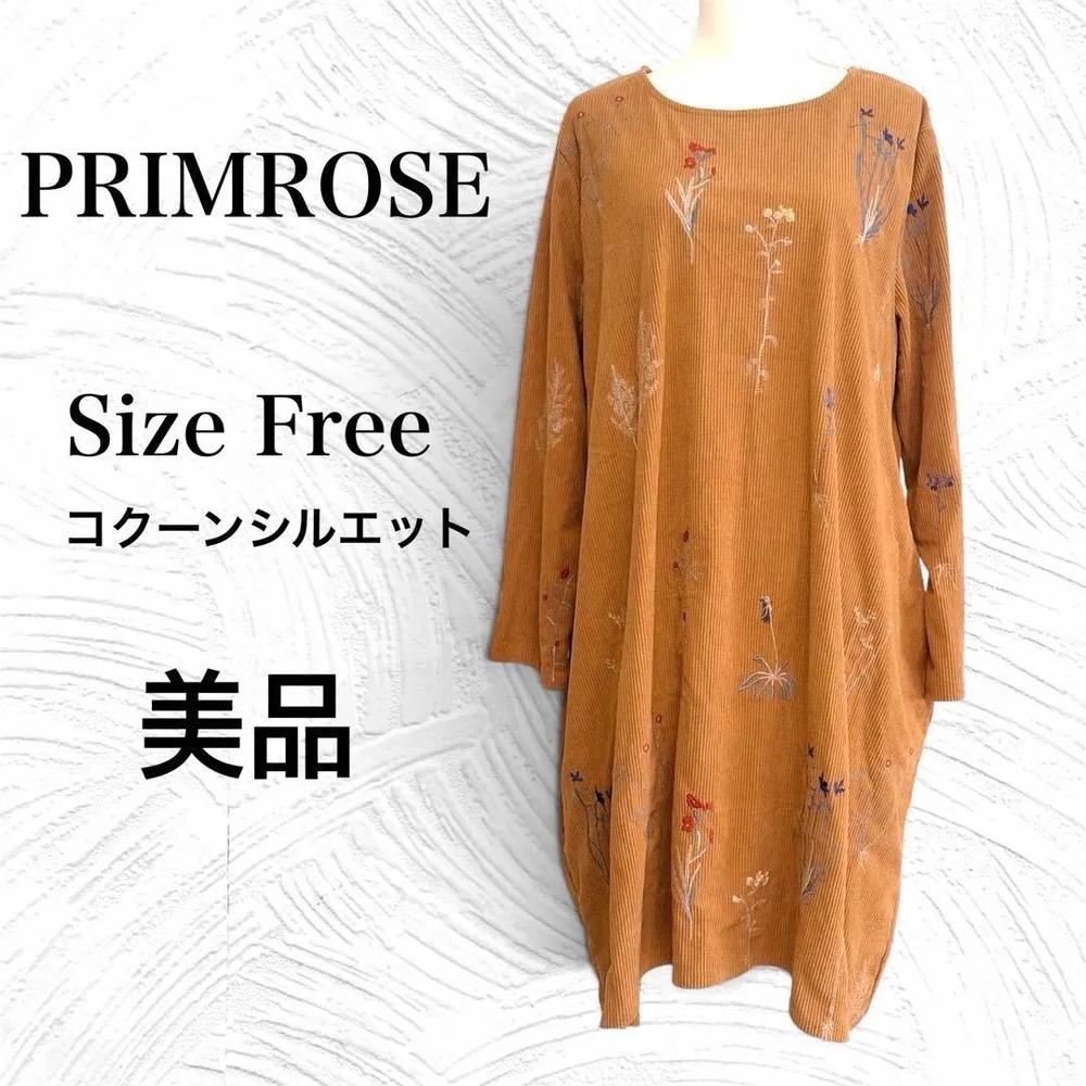 【美品】PRIMROSE コーデュロイワンピース 総刺繍 コクーン キャメル F