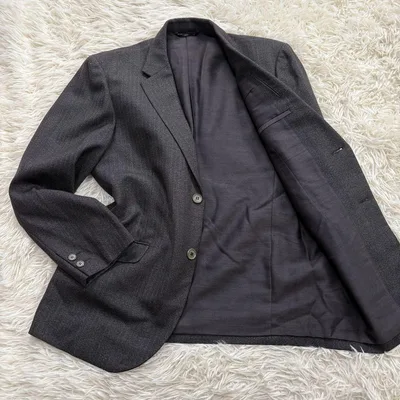 美品✨メンズスーツジャケット S ウール ダークグレー ストライプ柄 AB体