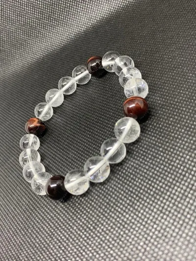 天然クリスタルとレッドタイガーアイのブレスレット