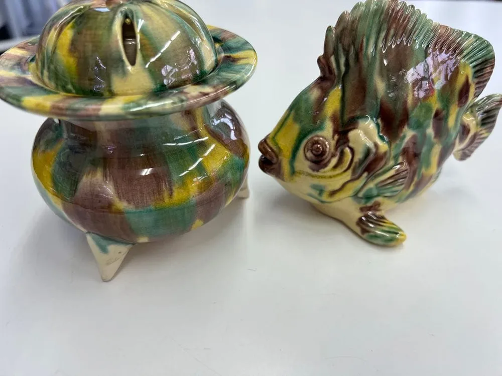 昭和レトロ 陶器製 魚置物 蓋付き容器 2点セット