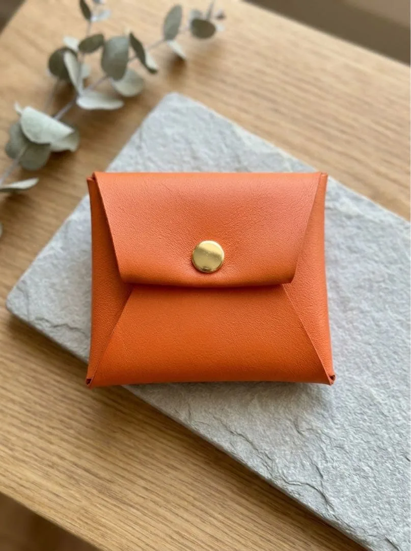 ハンドメイド 本革 コインケース オレンジ レザー