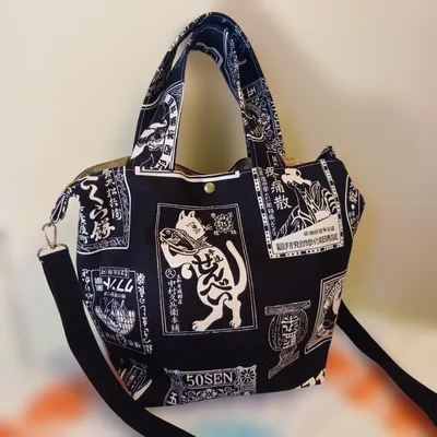 ハンドメイド レトロ柄 トートバッグ ショルダーバッグ
