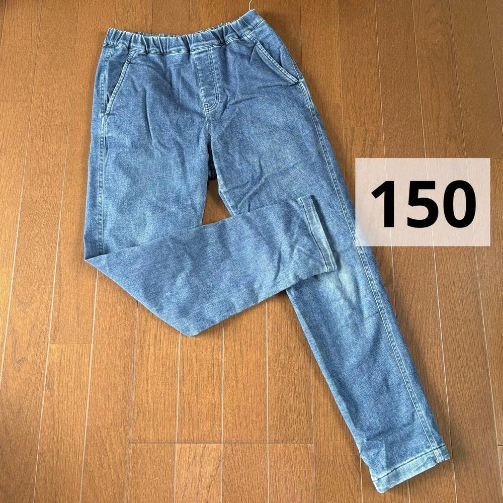 ユニクロ 150 ストレッチウォームイージーパンツ デニム 裏起毛 フリース