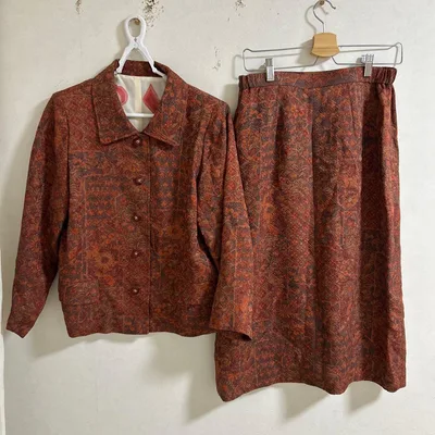 未着用 着物リメイク ハンドメイド 幾何学フラワー模様 セットアップ