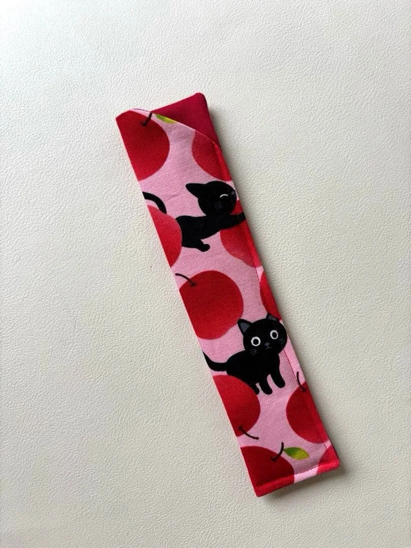 ハンドメイド 扇子ケース ピンク地 猫柄 赤りんご