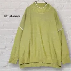 Mushroom マッシュルーム 畦編みニット ハイネック M グリーン系