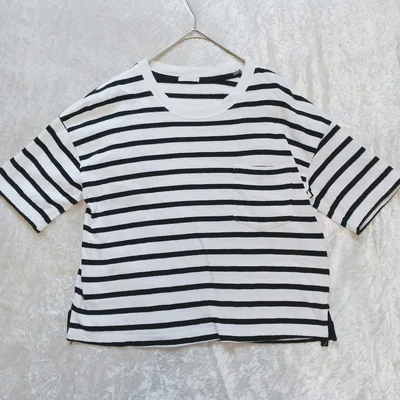 GU ストライプ 半袖 Tシャツ ポケット ショートボーダー 白 黒 カットソー