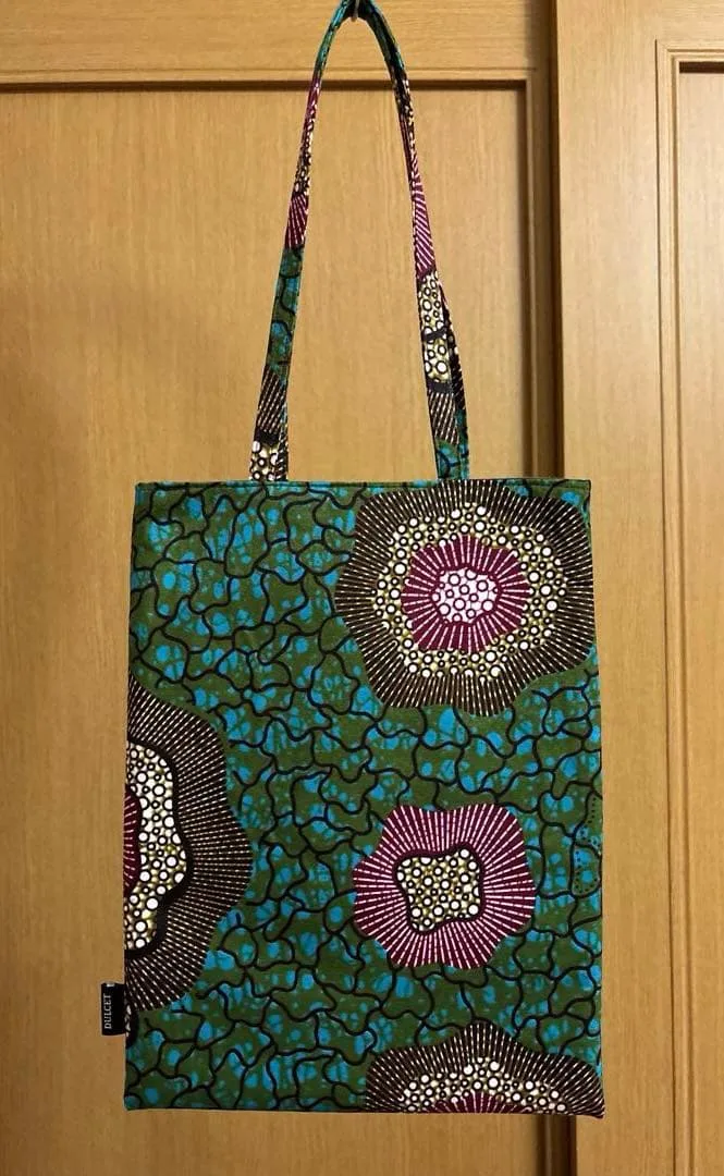 アフリカ布 スリムトートバッグ 軽い ハンドメイド