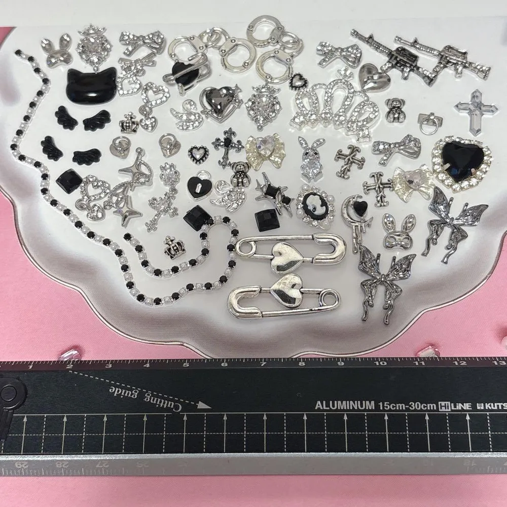 50個 ネイルパーツ デコパーツ シルバー ブラック 地雷系 量産型 まとめ売り