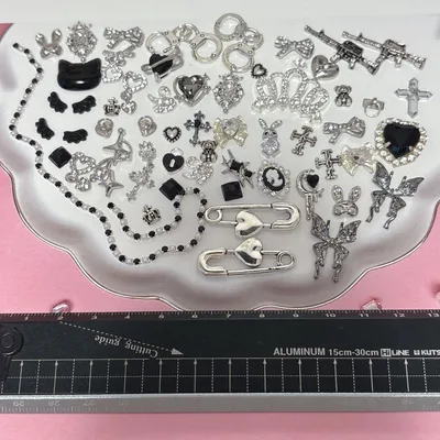 50個 ネイルパーツ デコパーツ シルバー ブラック 地雷系 量産型 まとめ売り