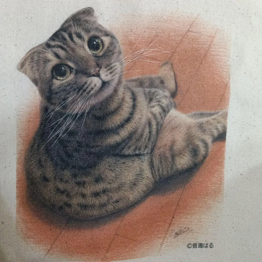 【未使用】音海はる 色鉛筆画 猫 トートバッグ キャンバス エコバッグ