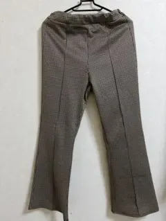 千鳥格子柄 パンツ レディース ブラウン