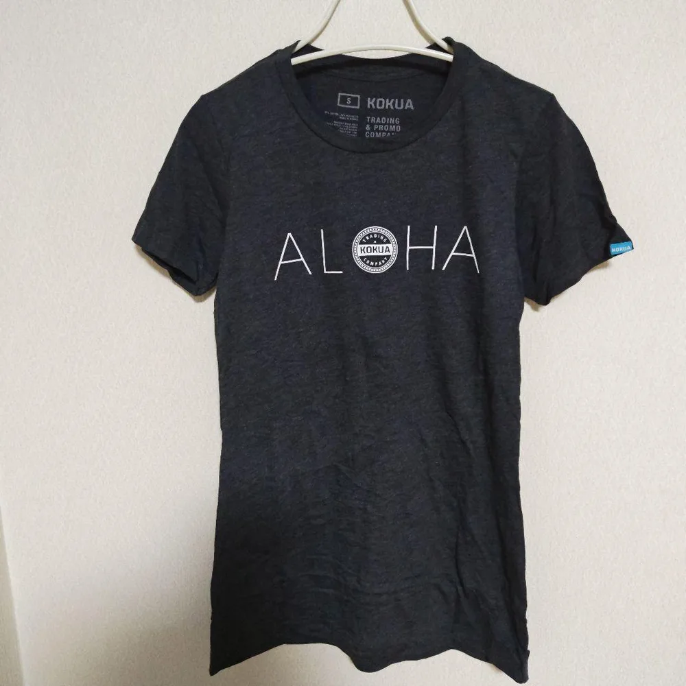 コクア 半袖 Tシャツ クルーネック プリント ロゴ S 灰色 綿 混 リゾート