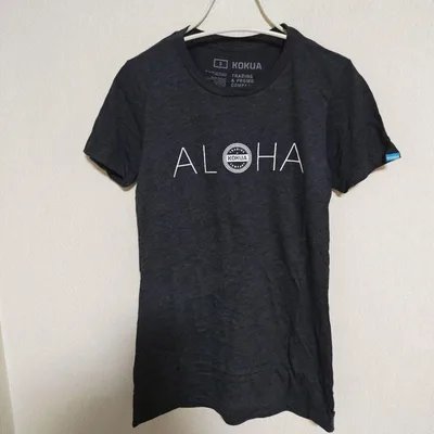 コクア 半袖 Tシャツ クルーネック プリント ロゴ S 灰色 綿 混 リゾート