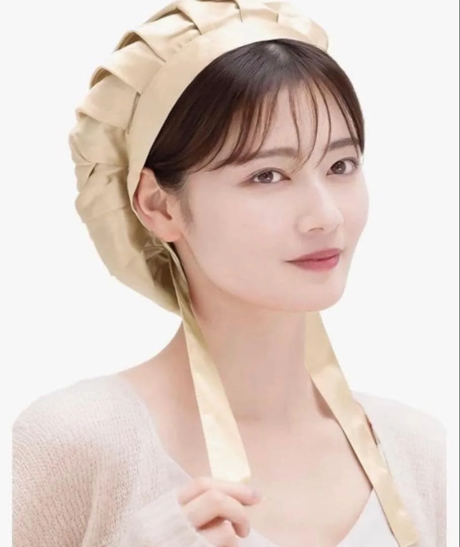 ナイトキャップ ヘアケア サテン調 ベージュ