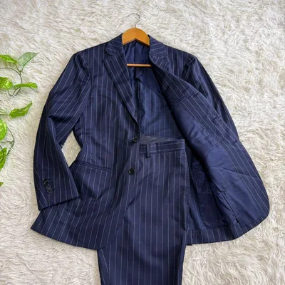 【ビームスF】美品 セットアップ スーツ ネイビー ストライプ S メンズ
