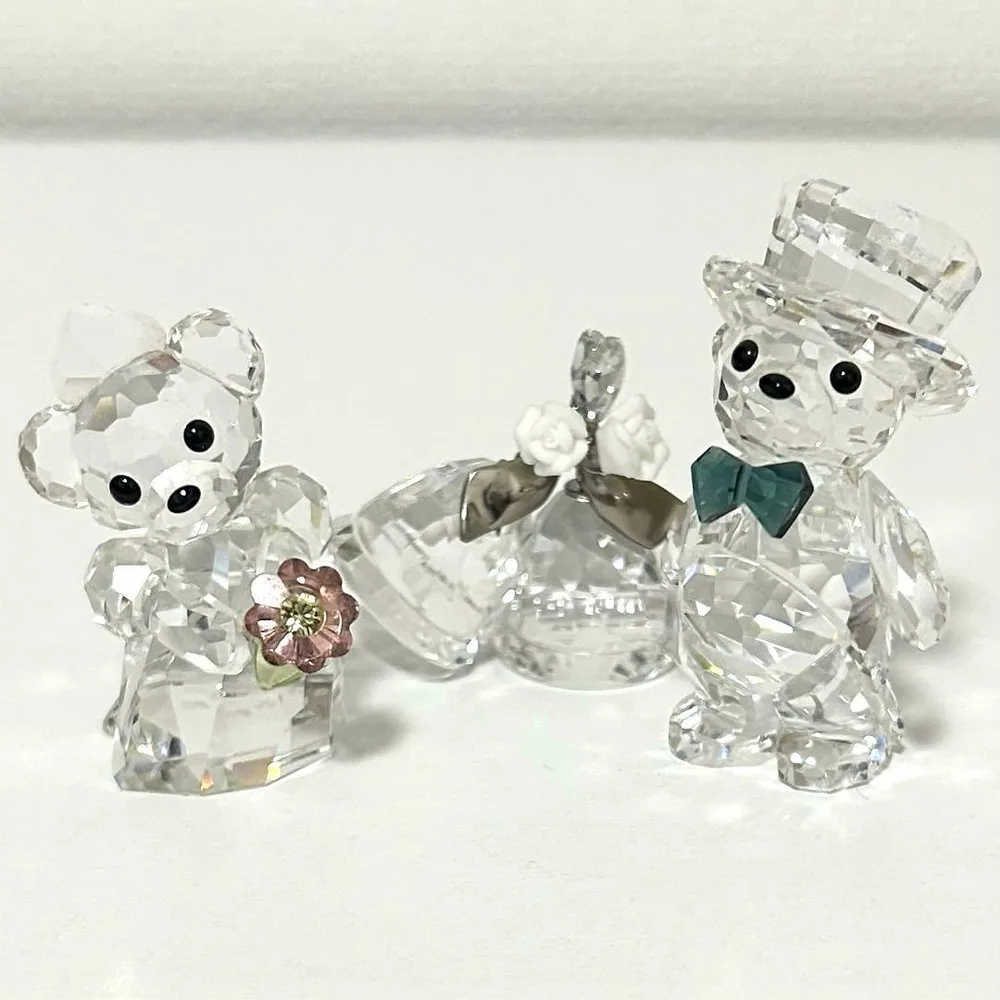 Swarovski クリスタル ウェディングベア ベル 3点セット置物