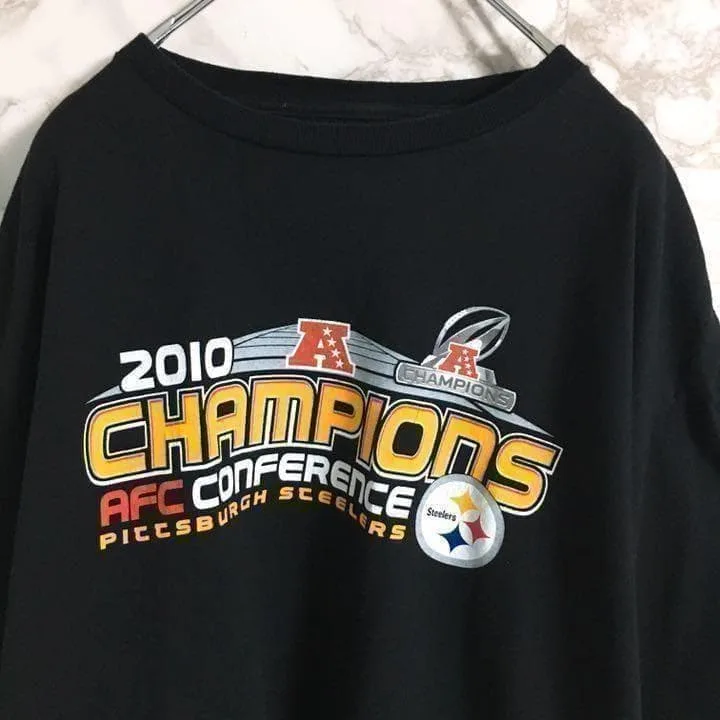 NFL ピッツバーグ・スティーラーズ フロントプリント 半袖Tシャツ ブラック☆